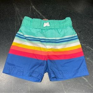 Cat & Jack Baby Boy Swim Trunk Shorts Size 18 Months With Green &Orange Stripes